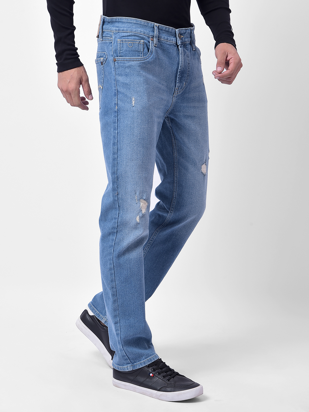 Numero Uno Men Light Blue Distressed Sustainable Jeans